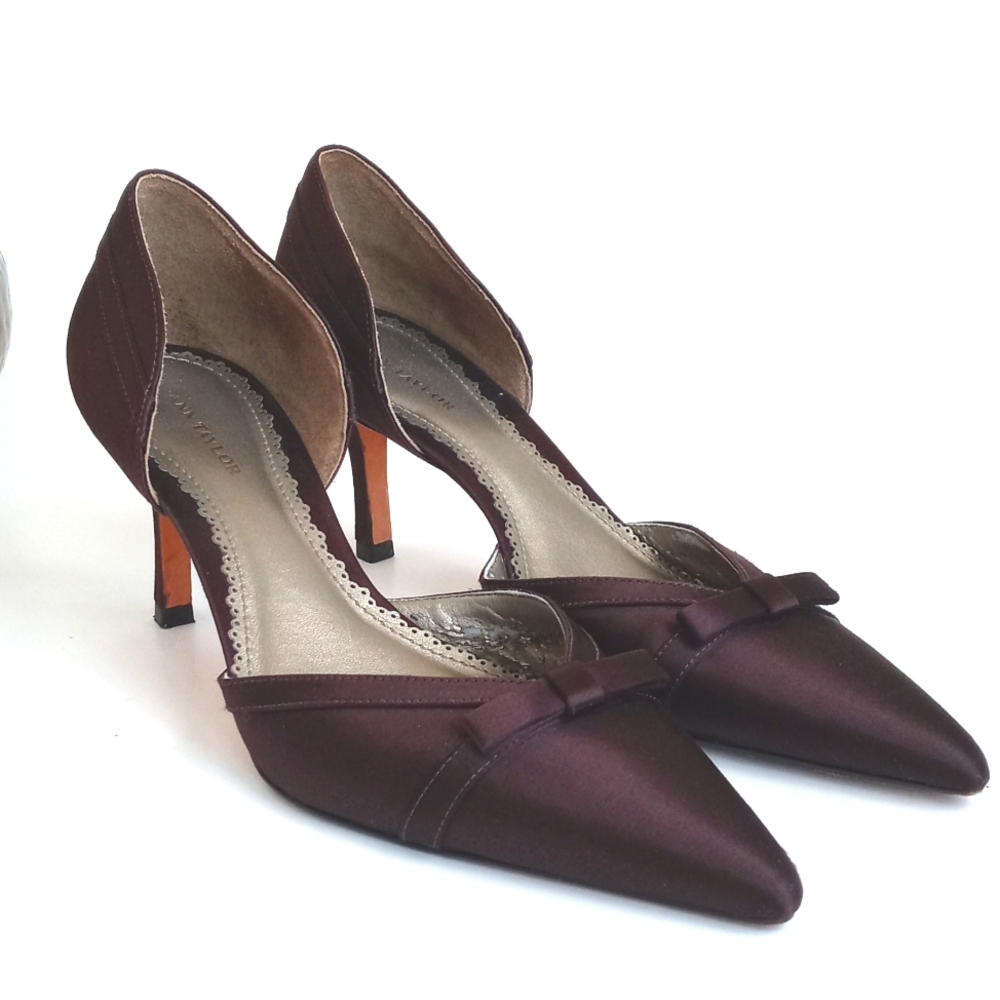 Ann Taylor Elegant Satin Brown Women's Kitten 3” Heels With Bow 8 - Picture 11 of 12